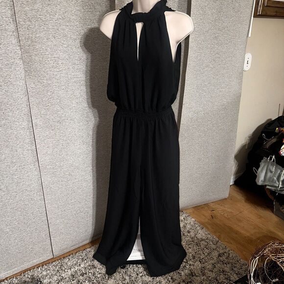 NEW MAX STUDIO Womens Black Halter Sleeveless V Neck Tunic Jumpsuit Sz Large NWT - Picture 2 of 12